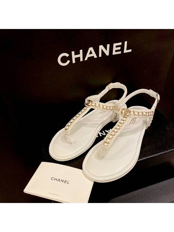 CC T Strap Chain Sandals White - CHANEL - BALAAN 1