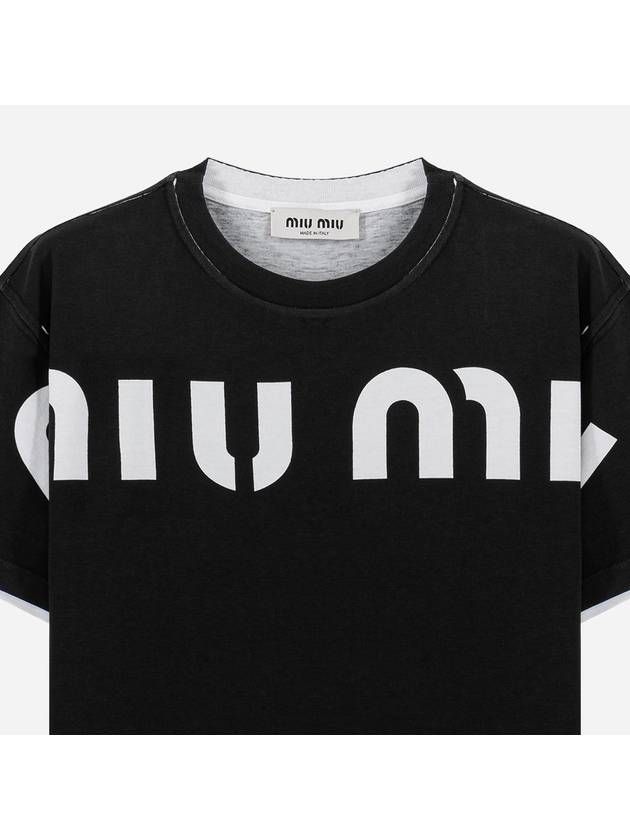 Logo Print Cotton Short Sleeve T-Shirt Black - MIU MIU - BALAAN 3