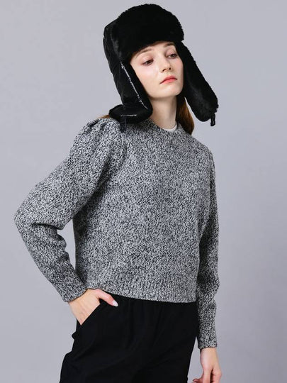 Lambs Wool Blend Tweed Puff Sleeve Black Crop Knit DO6222KN02-5 - DOYOUKNOWMC GOLF WEAR - BALAAN 2