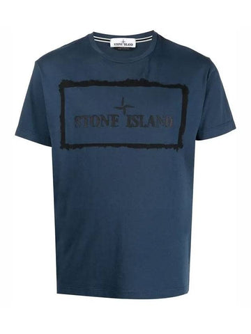 Stencil One Logo Short Sleeve T-Shirt Navy - STONE ISLAND - BALAAN 1