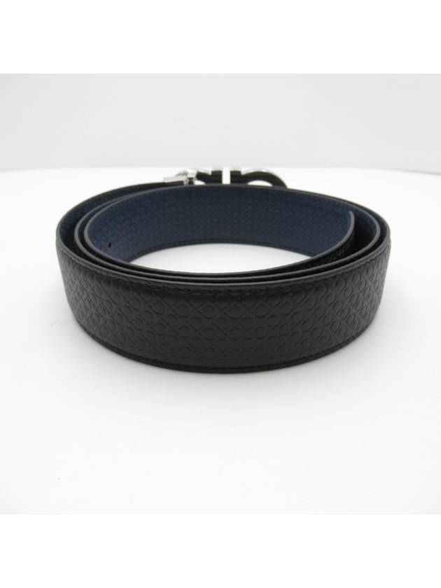 Double Gancini Reversible Leather Belt Black Fiore Blue - SALVATORE FERRAGAMO - BALAAN 3