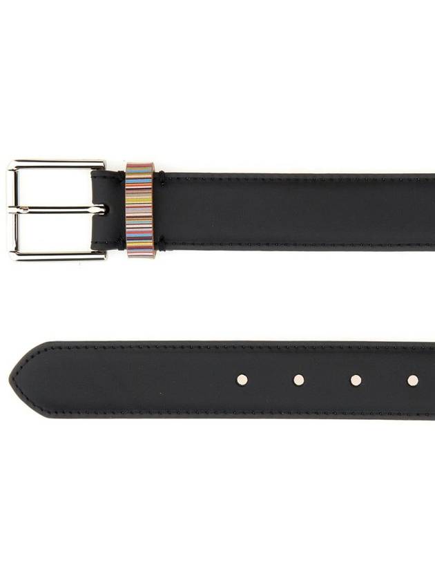 Signature Striped Leather Belt Black - PAUL SMITH - BALAAN 6