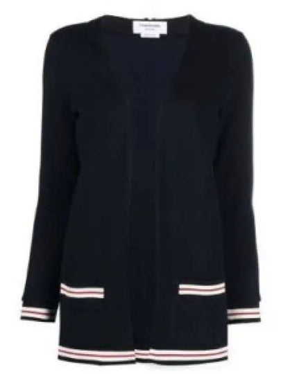 Cricket Stripe Lightweight Textured Cotton V-Neck Cardigan Navy - THOM BROWNE - BALAAN 2