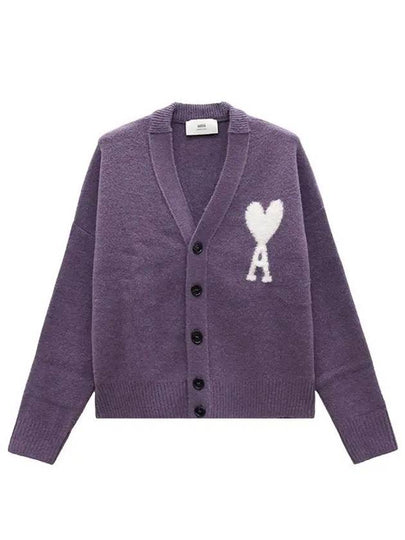 Intarsia Logo Knit Cardigan Lilac - AMI - BALAAN 2