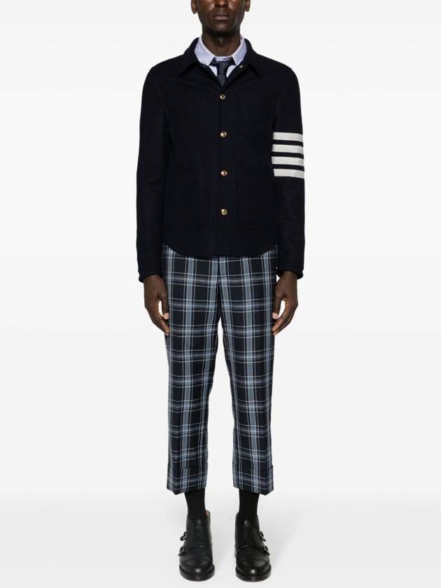 Stripe Detail Button Wool Jacket Navy - THOM BROWNE - BALAAN 6