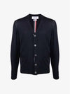 Men's Navy Classic Three-Stripe Backstripe Wool Cardigan - THOM BROWNE - BALAAN.