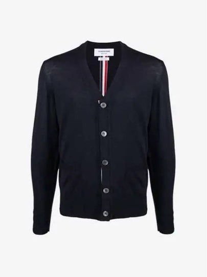 Men's Navy Classic Three-Stripe Backstripe Wool Cardigan - THOM BROWNE - BALAAN 2