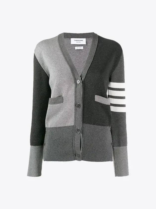 Women Diagonal V-neck Fun Mix Cardigan Grey - THOM BROWNE - BALAAN 2