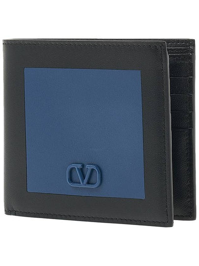 V Logo Signature Half Wallet Black Blue - VALENTINO - BALAAN 2