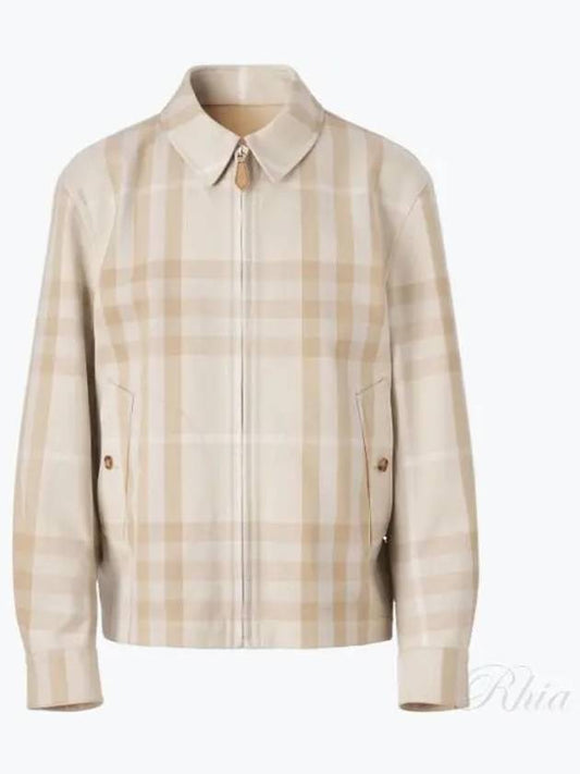 Men's Reversible Check Cotton Collar Zip-Up Jacket Beige - BURBERRY - BALAAN 2