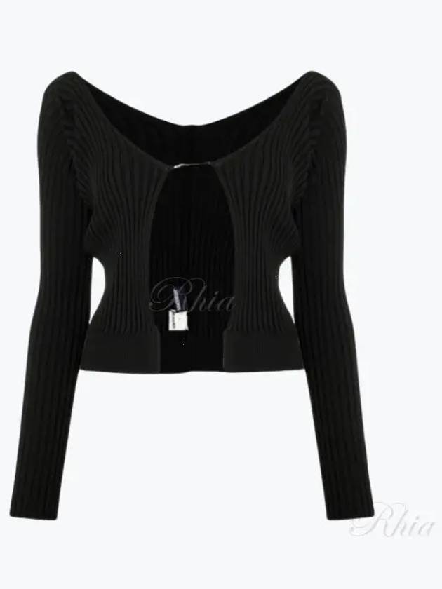 La Maille Pralu Longue Micro Charm Logo Cardigan Black - JACQUEMUS - BALAAN 2