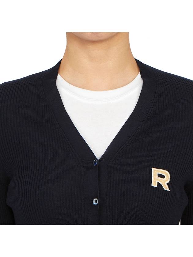 Embroidered logo V neck virgin wool cardigan blue - ROCHAS - BALAAN 9