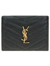 Monogram Caviar Leather Flap Card Wallet Black - SAINT LAURENT - BALAAN 2