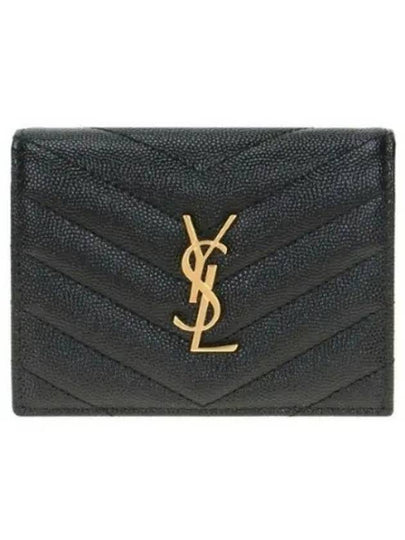 Monogram Caviar Leather Flap Card Wallet Black - SAINT LAURENT - BALAAN 2