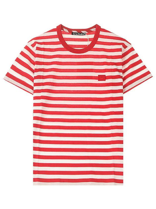 Face Patch Striped Short Sleeve T-Shirt Cherry Red - ACNE STUDIOS - BALAAN 2