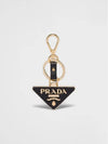 Saffiano Leather Triangle Logo Key Holder Black - PRADA - BALAAN 2