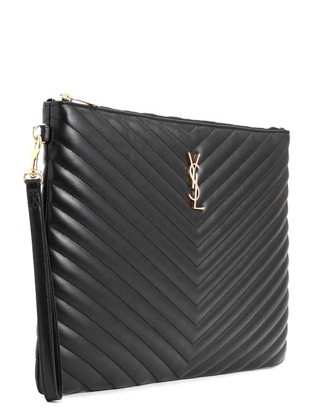 Gold Monogram Document Holder In Matelasse Leather Black - SAINT LAURENT - BALAAN 3