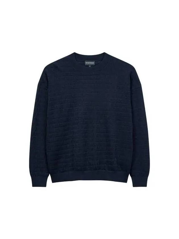 ARMANI Seopday Max Men s Logo Jacquard Crew Neck Pullover Navy - EMPORIO ARMANI - BALAAN 1