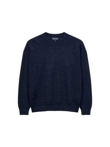 ARMANI Seopday Max Men s Logo Jacquard Crew Neck Pullover Navy - EMPORIO ARMANI - BALAAN 1