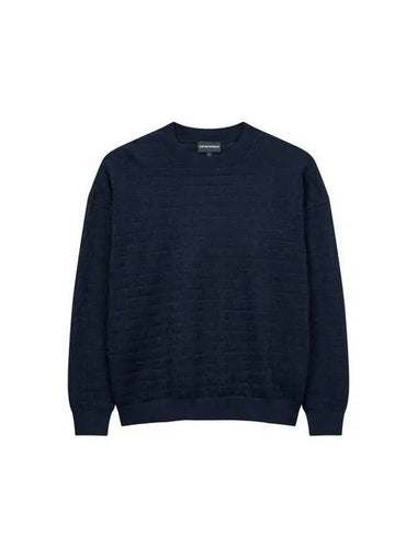 Men s Logo Jacquard Crew Neck Pullover Navy - EMPORIO ARMANI - BALAAN 1