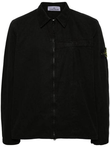 Organic Cotton Shirt Zip Up Jacket Black - STONE ISLAND - BALAAN 1