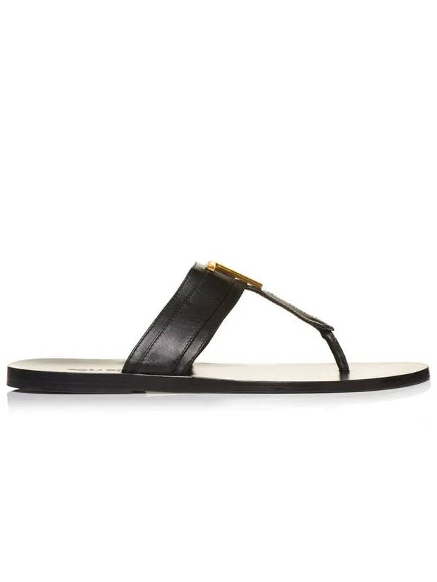 Men's Brighton Gold Logo Flip Flops Black - TOM FORD - BALAAN 3