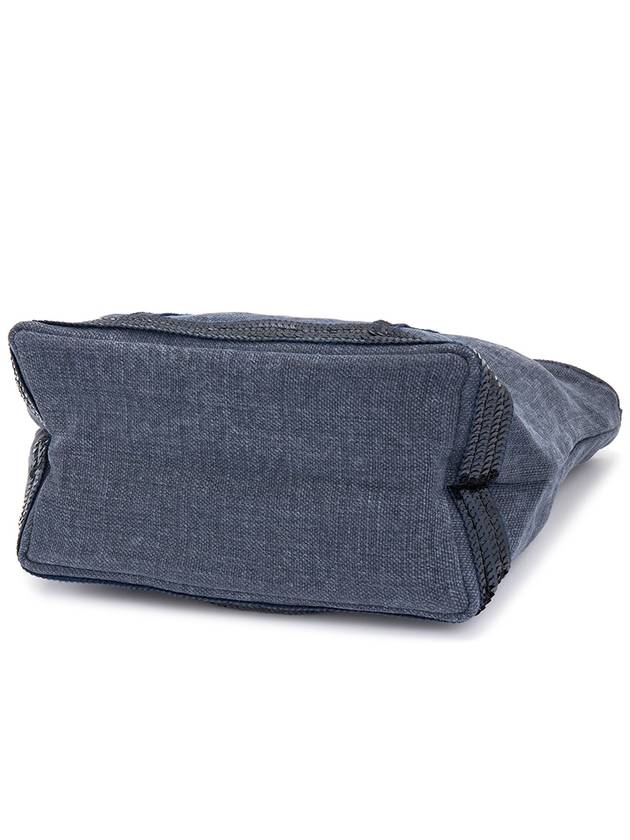 Women's Cabas Small Linen Tote Bag Navy - VANESSA BRUNO - BALAAN 6