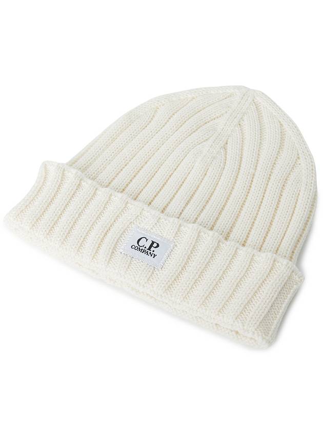 Extra Fine Merino Wool Logo Beanie White - CP COMPANY - BALAAN 4