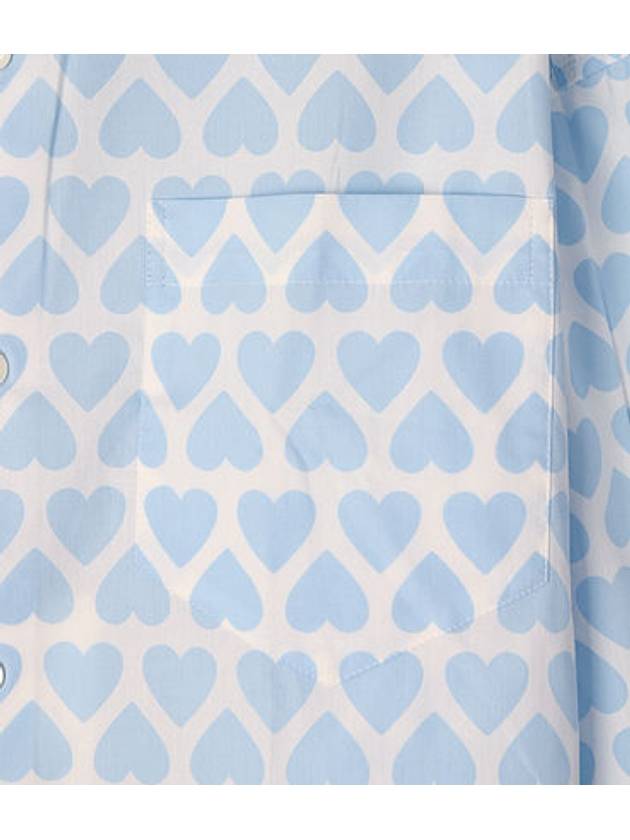 Heart Pattern Boxy Fit Overshirt Long Sleeve Shirt Sky Blue - AMI - BALAAN 5