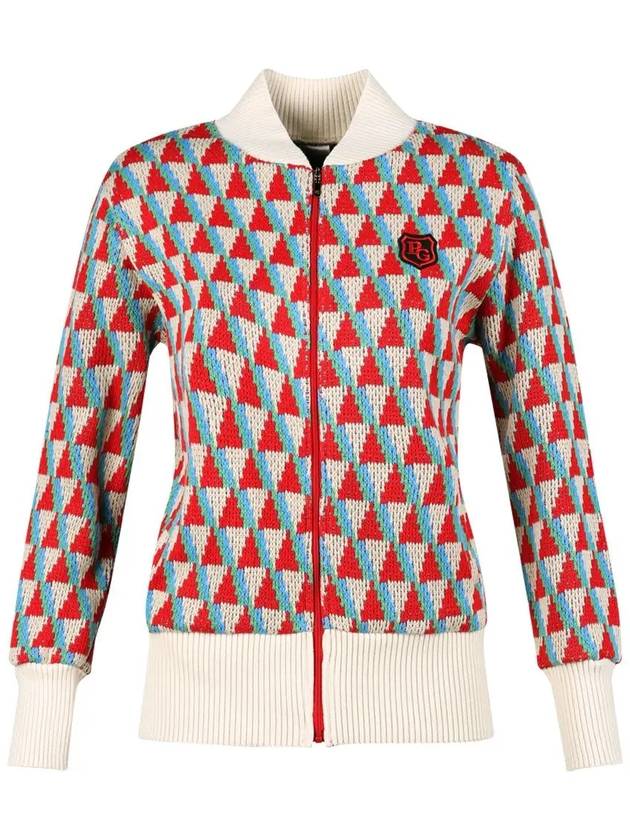 Women s triangle pattern full zip up knit jumper JB4A845W - LUX GOLF - BALAAN 2