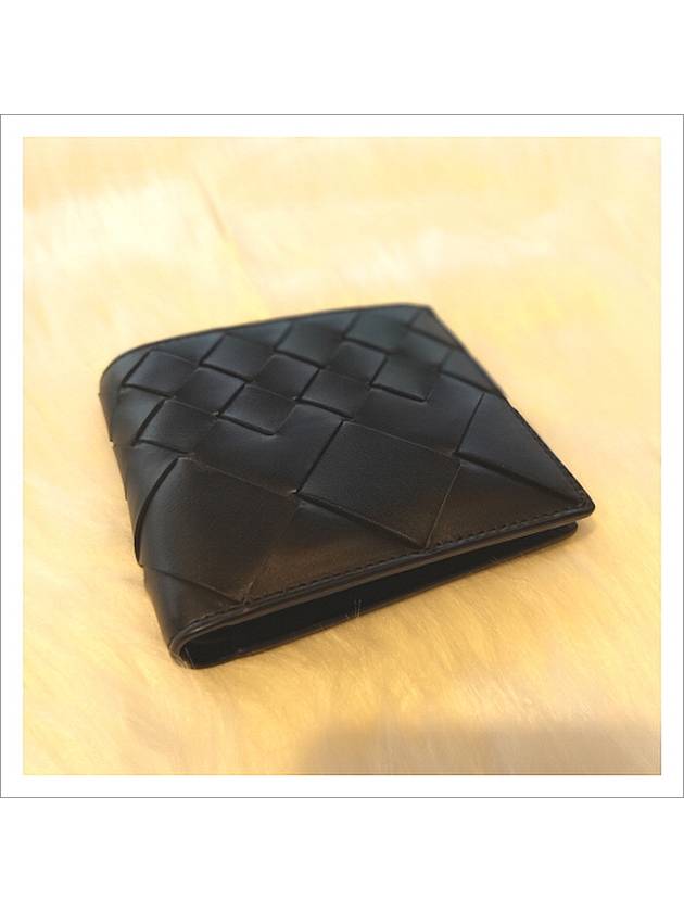 Intrecciato Leather Bi Fold Half Wallet Black - BOTTEGA VENETA - BALAAN 3