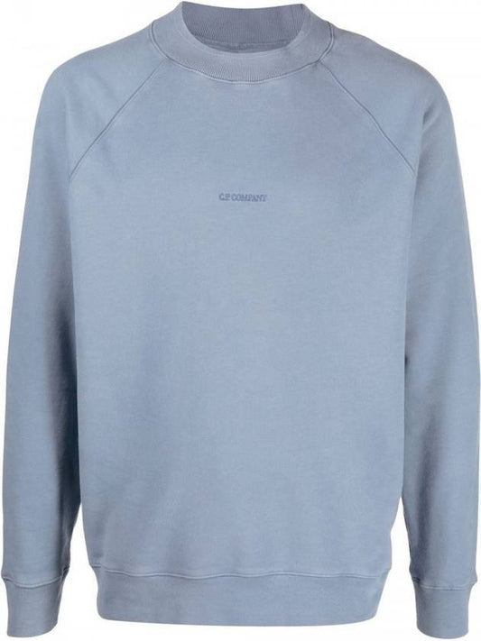 Men's Embroidered Logo Crew Neck Cotton Sweatshirt Blue - CP COMPANY - BALAAN.