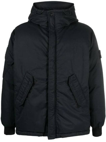 Nylon Twill Down Hooded Jacket Black - STONE ISLAND - BALAAN 1