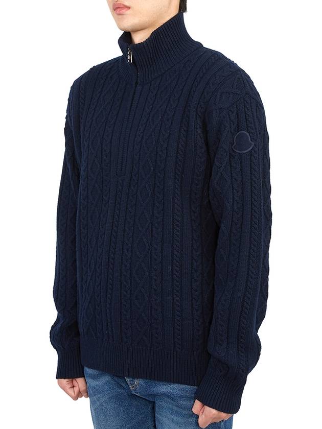 zip-up half neck wool knit top navy - MONCLER - BALAAN 3