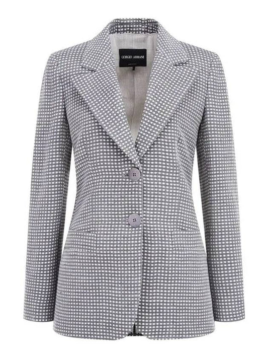 Women s Linen Blend Check Jacket Gray - GIORGIO ARMANI - BALAAN 1