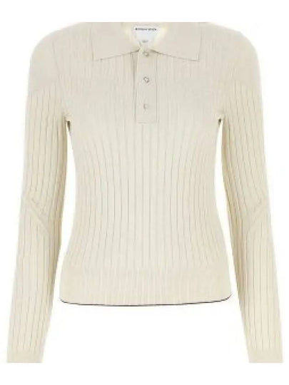 Ribbed Cotton Polo Shirt Bone - BOTTEGA VENETA - BALAAN 2