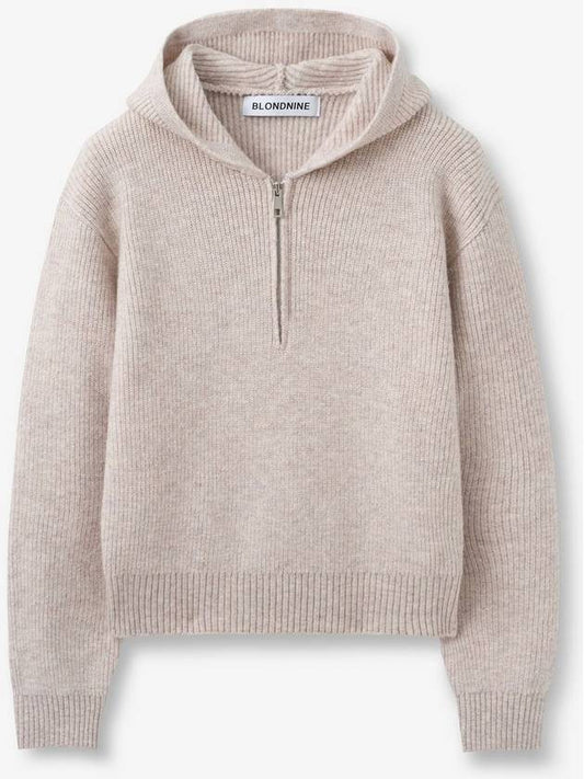 Rib Knit Half Zip Up Hoodie Oatmeal - BLONDNINE - BALAAN 2