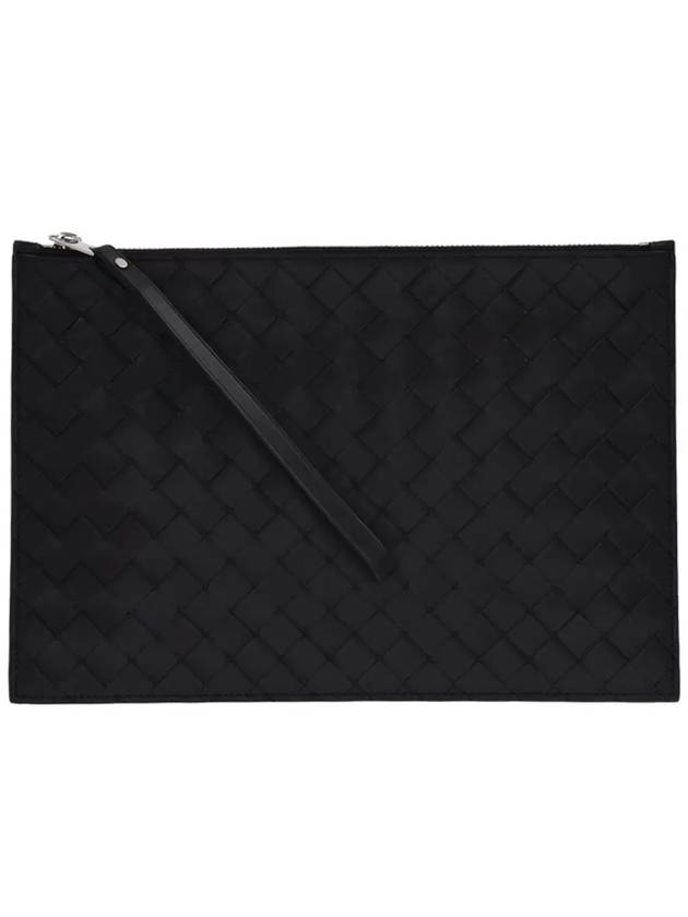 Intrecciato Strap Large Clutch Bag Black - BOTTEGA VENETA - BALAAN 2