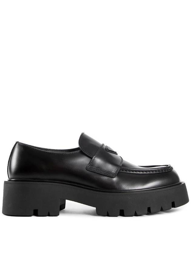 Triangle Logo Brushed Leather Loafers Black - PRADA - BALAAN 1