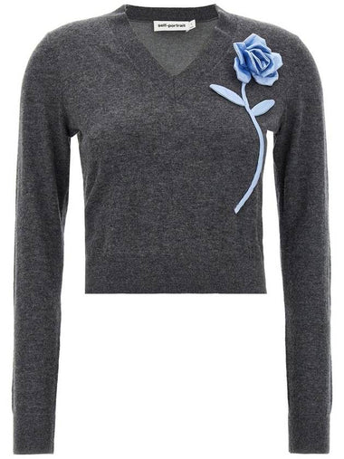 Self-Portrait 'Charcoal Blue Rose Jumper' Sweater - SELF PORTRAIT - BALAAN 1