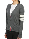 Sustainable Fine Merino Wool 4-Bar Relaxed Fit V-Neck Cardigan Medium Grey - THOM BROWNE - BALAAN 3