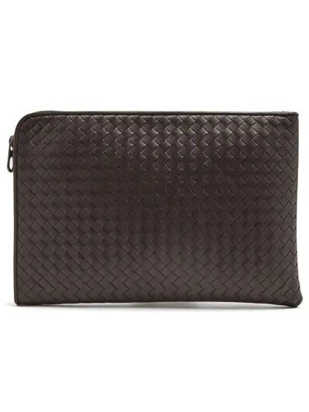 Intrecciato Weaving Zipper Medium Clutch Bag Dark Brown - BOTTEGA VENETA - BALAAN 2