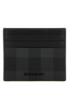 Logo Checked Leather Card Wallet Charcoal - BURBERRY - BALAAN 5