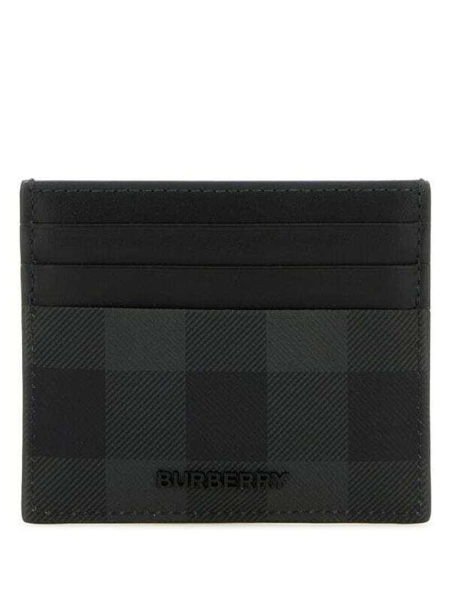 Logo Checked Leather Card Wallet Charcoal - BURBERRY - BALAAN 5