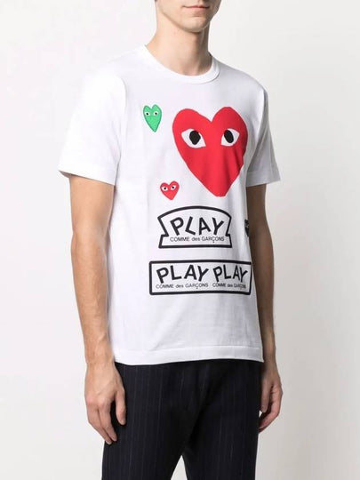 Men's Green Red Heart Waffen Big Heart Logo Short Sleeve T-Shirt White AZ T280 051 1 - COMME DES GARCONS - BALAAN 2