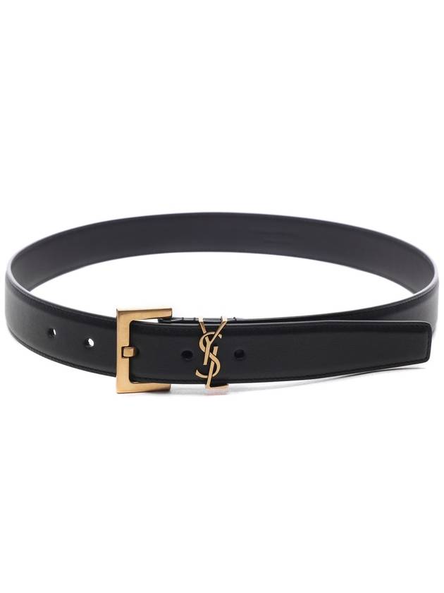 Monogram Buckle Leather Belt Black - SAINT LAURENT - BALAAN 4