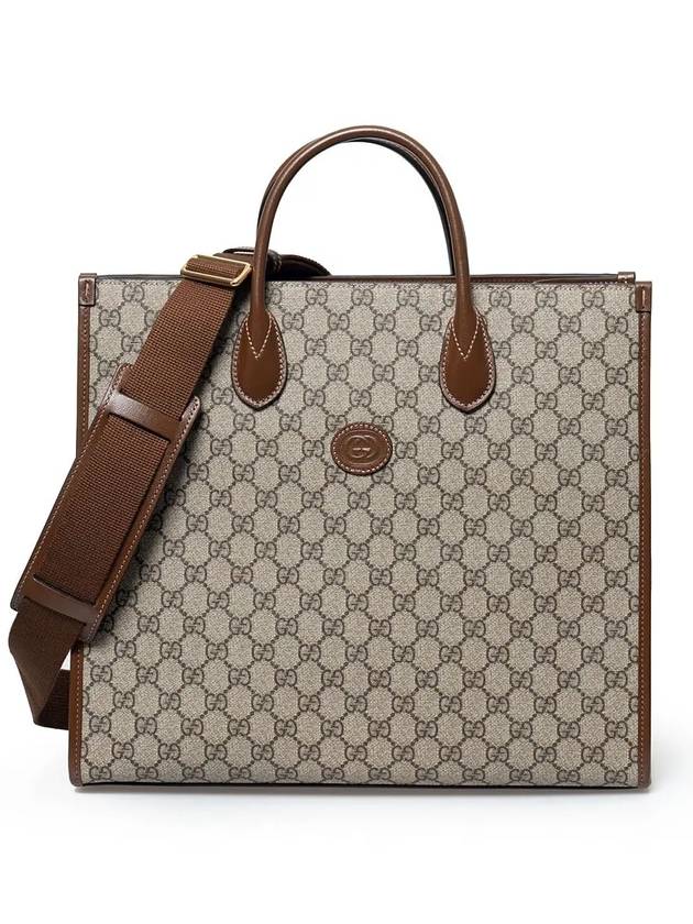 Interlocking G Supreme Fabric Medium Tote Bag Brown - GUCCI - BALAAN.