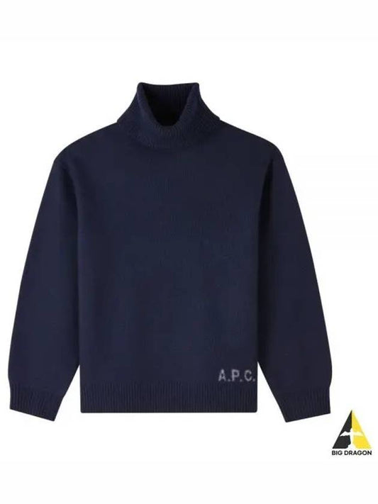 Walter Logo Merino Wool Turtleneck Dark Navy Blue - A.P.C. - BALAAN 2