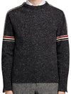 Intarsia Mohair Arm Banding Tweed Knit Top Dark Grey - THOM BROWNE - BALAAN 2