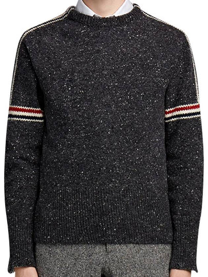 Intarsia Mohair Arm Banding Tweed Knit Top Dark Grey - THOM BROWNE - BALAAN 2